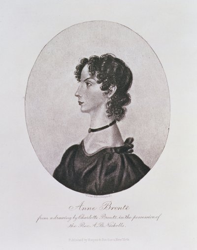 Portret van Anne Bronte (1820-49) uit een tekening in het bezit van de Rev. A. B. Nicholls, gegraveerd door Walker en Boutall door Charlotte Bronte